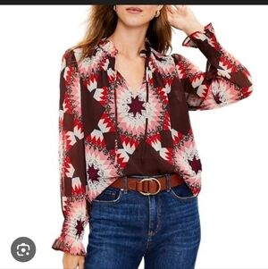 LOFT Quilt Geometric Print Blouse, Sz S